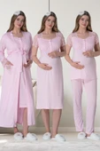 Mecit 6065 Bayan Hamile Lohusa Pembe Sabahlık Gecelik Pijama Set thumbnail 6