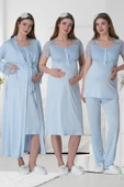 Mecit 6065 Bayan Hamile Lohusa Mavi Sabahlıklı Gecelik Pijama Set thumbnail 6