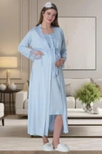 Mecit 6065 Bayan Hamile Lohusa Mavi Sabahlıklı Gecelik Pijama Set thumbnail 2