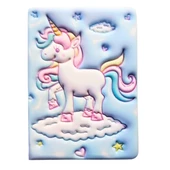 Puffy Cute Unicorn Not Defteri 13 x 18 cm 96 Ypr. çizgili açık mavi - 1