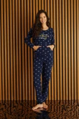 Kadın Bisiklet Yaka Kanguru Cep Bilek Manşetli Fitilli Polar Kışlık Pijama Takımı - 5