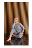 Kadın Desenli Bisiklet Yaka Göğüs Cepli Bambu Uzun Kol Viskon Mevsimlik Pijama Takımı - 3