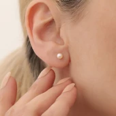 925 Ayar Gümüş Beyaz Kültür İncisi Hediye Çivi Küpe-5mm - 4