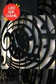 Led Işıklı Ahşap Müzik Duvar Saati Sessiz Dekoratif Modern Siyah Duvar Saati 40x40cm - 3