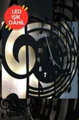 Led Işıklı Ahşap Müzik Duvar Saati Sessiz Dekoratif Modern Siyah Duvar Saati 40x40cm - 4