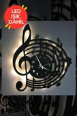 Led Işıklı Ahşap Müzik Duvar Saati Sessiz Dekoratif Modern Siyah Duvar Saati 40x40cm - 1