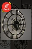 Led Işıklı Ahşap Pusula Duvar Saati Sessiz Dekoratif Modern Siyah Duvar Saati 40x40cm - 2