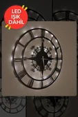 Led Işıklı Ahşap Pusula Duvar Saati Sessiz Dekoratif Modern Siyah Duvar Saati 40x40cm - 3