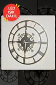 Led Işıklı Ahşap Pusula Duvar Saati Sessiz Dekoratif Modern Siyah Duvar Saati 40x40cm - 4