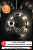 Led Işıklı Dağ Duvar Saati Sessiz Dekoratif Modern Siyah Duvar Saati -RGB Renkli 40x40cm - 1