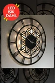 Led Işıklı Çiçek Duvar Saati Sessiz Dekoratif Modern Siyah Ahşap Duvar Saati 40x40cm - 2