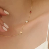 925 Ayar Gümüş Taşlı Uğur Böceği Harf Kolye thumbnail 4