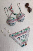 Dagi Straplez Destekli Push-Up Desenli Beyaz Bikini Takımı - 1