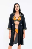MED Maroco Kapüşonlu Pareo Kimono Siyah - 1