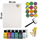 çocuklar için 50x70 cm tuval + 6x75 ml parmak boya seti ponpon fırçalı baskı evalı set yıkanabilir - 1