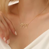 14 Ayar Mikron Altın Kaplama Çiçek Motifli Kişiselleştirilebilir Harf Gümüş Kolye - CN00298 thumbnail 2