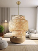 İstanbul Avize Rattan 40 cm Eskitme Tesisatlı Avize Bambu,İskandinav,Bohem,Modern Aydınlatma - 1