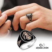 Gümüş Selçuklu Çift Kartal Başlı Erkek Yüzük thumbnail 3