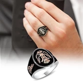 Gümüş Selçuklu Çift Kartal Başlı Erkek Yüzük thumbnail 8