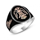 Gümüş Selçuklu Çift Kartal Başlı Erkek Yüzük thumbnail 4