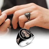 Gümüş Selçuklu Çift Kartal Başlı Erkek Yüzük thumbnail 7