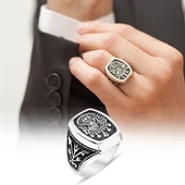 Gümüş Osmanlı Armalı Erkek Yüzük - 9
