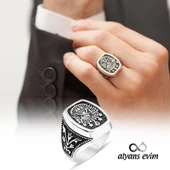 Gümüş Osmanlı Armalı Erkek Yüzük - 3
