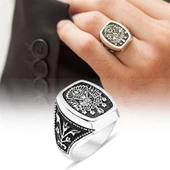 Gümüş Osmanlı Armalı Erkek Yüzük - 11