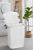 Woow Ahşap Saplı Set Beyaz Kirli Sepeti Ve Çamaşır Sepeti - Kapaklı Banyo Seti - 3