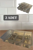 2 Adet Füme Luna 5 Bölmeli Çekmece İçi Düzenleyici, Kapaklı Kaşık,Çatal,Bıçak Düzenleyici, - 1