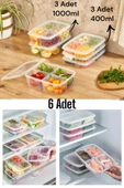 6 Adet 2 Boy 4 Bölmeli Saklama Kabı Seti Öğünlük Et Kıyma Sebze Buzluk Düzenleyici Porsiyonluk thumbnail 1