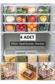 4 Adet Luna Kapaklı 5 Bölmeli Buzdolabı Düzenleyici Sebzelik - Et Balık Sebze Organizer - 1