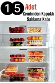 15 Adet Kendinden Kapaklı Erzak Saklama Kabı 1 Lt Kapaklı Kilitli Dondurucuya Uygun - 1