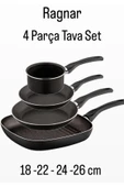 4 Parça Ragnar Tava Seti Çeyiz Mutfak Tava Set Grill Omlet Kızartma Ve Sosluk Kaçerola Seti thumbnail 1