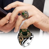 Siyah Taşlı Palmiye Desenli 925 Gümüş Erkek Yüzük thumbnail 3