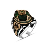Siyah Taşlı Palmiye Desenli 925 Gümüş Erkek Yüzük thumbnail 2