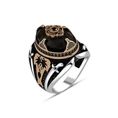 Siyah Taşlı Palmiye Desenli 925 Gümüş Erkek Yüzük thumbnail 8