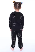 Kalp Desenli Siyah Kız Çocuk Pijama Takımı - 3