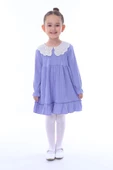 Dantel Yakalı Büzgülü Uzun Kol Lila Kız Çocuk Elbise thumbnail 1