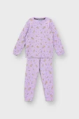 Başak Çiçeği Desenli Lila Fitilli İnterlok Kumaş %100 Pamuk Kız Çocuk Pijama Takımı - 1