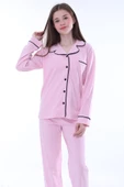 Gömlek Yaka Cep Detaylı Lila Kız Çocuk Pijama Takımı - 4