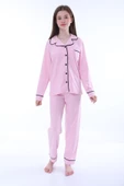 Gömlek Yaka Cep Detaylı Lila Kız Çocuk Pijama Takımı - 1