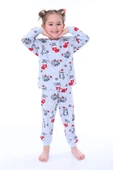 Yılbaşı Temalı Kedili Kız Çocuk Pijama Takımı - 2