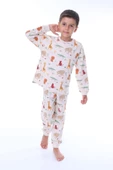 Animaux Desenli %100 Pamuk Unisex Çocuk Pijama Takımı thumbnail 1