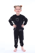 Kalp Desenli Siyah Kız Çocuk Pijama Takımı - 2