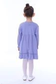 Dantel Yakalı Büzgülü Uzun Kol Lila Kız Çocuk Elbise thumbnail 4