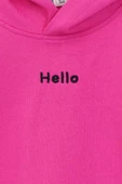 Kapüşonlu Hello Nakış Baskılı Basic Pembe Çocuk Eşofman Takımı - 4