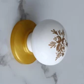 Polimer Düğme Kulp Beyaz Desenli Tablalı Gold Dolap Mobilya Mutfak Dolabı Çekmece Dolap Kulpu Kulbu - 6