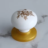 Polimer Düğme Kulp Beyaz Desenli Tablalı Gold Dolap Mobilya Mutfak Dolabı Çekmece Dolap Kulpu Kulbu - 7