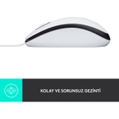 Logitech M100 Kablolu 1.000 DPI USB Mouse - Beyaz - 3